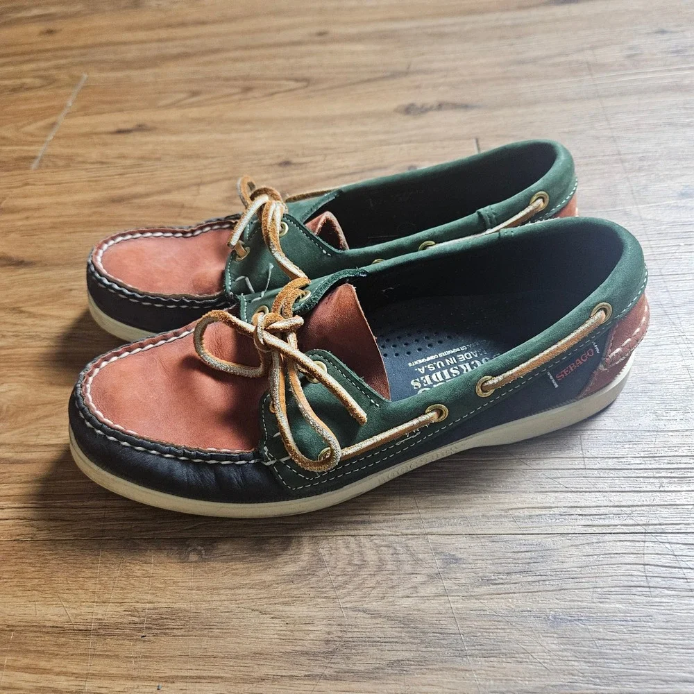 Sebago Docksides Boat Shoes Mens 7M Tri-Color Leather Made in USA Ivy League
